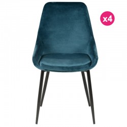 Lot de 4 Chaises Repas Velours Bleu avec Piétement Métal Noir Kari KosyForm Lot de 4 Chaises Repas Velours Bleu avec Piétement Métal Noir Kari KosyForm