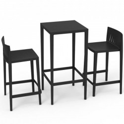 Ensemble Spritz table et 2 tabourets Vondom, hauteur d'assise 66cm noir