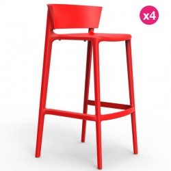 Lot de 4 tabourets de bar Vondom Africa hauteur d'assise 74,5 cm rouge