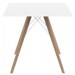 Dining Table Vondom Faz Wood Tray 80 White Square and Natural Oak Feet