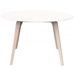 Round Table Vondom Faz Wood White Tray and Bleached Oak Feet Diameter 120cm H74cm