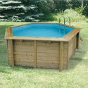 Piscina Legno Ubbink Azzurra Ottagonale 410 H120cm Fodera Blu e Telone Estivo