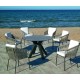 Set dining table and 6 armchairs Valonia Anthracite with Hevea gray rope chairs