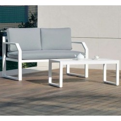 Muebles de jardín Geneva-7 Aluminio Blanco Tejidos Gris Claro 4 plazas Hevea