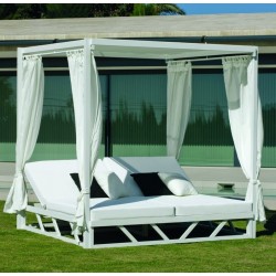 Garden furniture Avalon-7 HPL Aluminium White and textilene 4 places Hevea