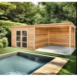 Poolhaus-Überdachung mit überdachten Terrassendielen 28mm Bahia Habrita 20m2